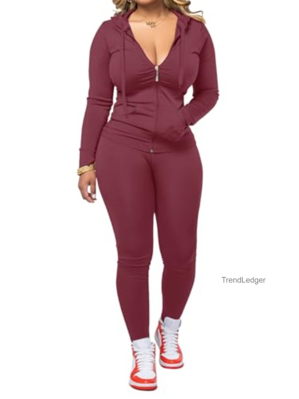 Women 2 Piece Tracksuit Zip Up Hoodie & Legging Set Athletic Lounge Wear
